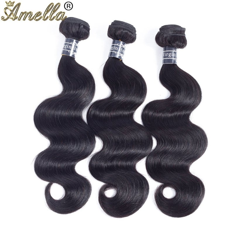 Amella Hair 100% Unprocessed Virgin Brazilian Human Hair Brazilian 22 20 18 inch Body Wave 3 Bundles Hair Extensions Grade 8A Remy Human Hair Bundles Natural Black Color - Image 3